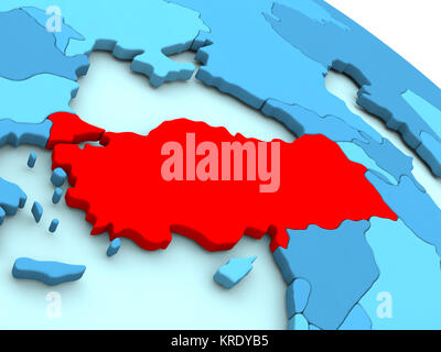 Turkey in red on blue globe Stock Photo