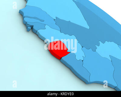 Sierra Leone in red on blue political map with transparent oceans. 3D ...