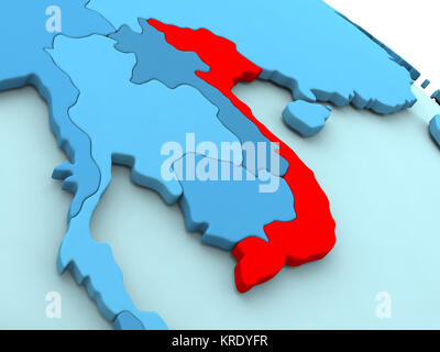 Vietnam in red on blue globe Stock Photo