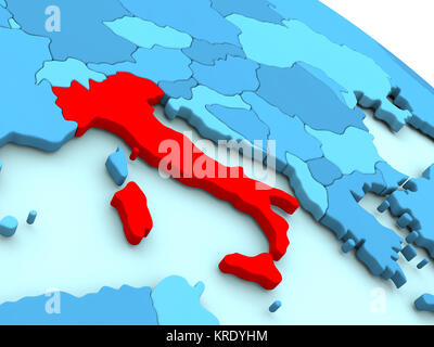 Italy in red on blue globe Stock Photo