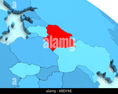 Belarus in red on blue globe Stock Photo