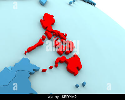 Philippines in red on blue globe Stock Photo