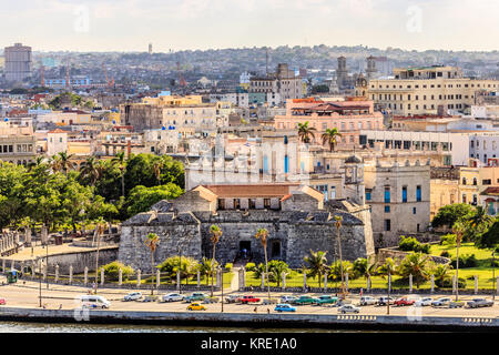 View to old fortress on Malecon street and old city center, Havana, Cuba Stock Photo