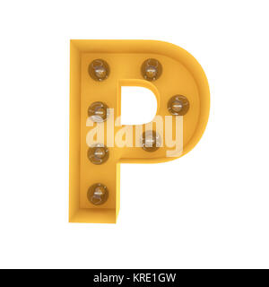 Letter P light sign yellow vintage. 3D rendering Stock Photo