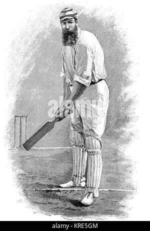 Man at the stroke, English cricket player, man in typical clothes and game attitude, c. 1870, digital improved reproduction of a woodcut from the year Stock Photo