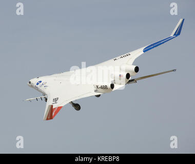 Boeing X-48B banks in flight Stock Photo