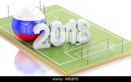 3d illustration. Soccer field and Russia ball. Sports concept. Isolated white background Stock Photo