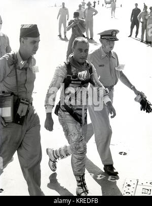 Astronaut Grissom, Virgil walks on Recovery Ship After Completion of Fifteenth-one half Minutes Suborital Mission MR-4 July 21,1961 REF: M61-1642-31 (MIX FILE) Grissom Onboard the USS Randolph MSFC-6116421 Stock Photo