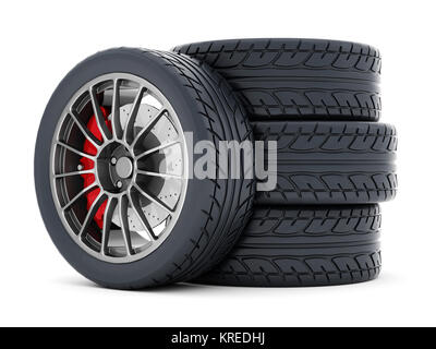 Black sports wheel on a white background Stock Photo