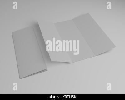 Blank tri-fold brochure design template. 3D rendering Stock Photo