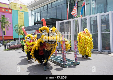 Kota Kinabalu, Malaysia - February 18, 2017: Dragon dance performance during Chinese new Year season in Sabah Borneo. Stock Photo