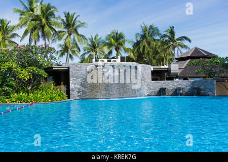 Kota Kinabalu, Malaysia - February 18, 2017: Beautiful infinity pool at Shangri-La Hotel and Resort in Sabah Borneo, Malaysia. Stock Photo