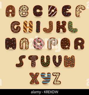 Chocolate Donuts font. Artistic alphabet Stock Photo