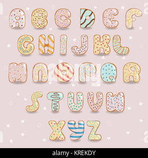 White chocolate donuts font. Artistic alphabet Stock Photo