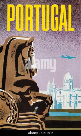 'During the heyday of airline travel of the 1950's and 1960's, a series of travel posters were issued to entice travelers to exotic destinations.  This is one a series of posters from a now defunct airline.  Art by David Klein.' Stock Photo