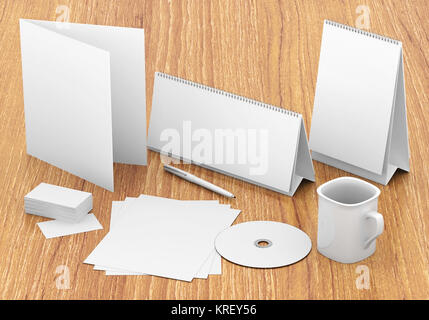 Corporate identity template on the wood background Stock Photo