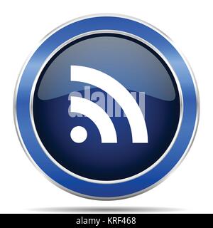 Rss blue silver metallic round glossy vector icon. Modern design web and mobile applications button in eps 10 Stock Vector
