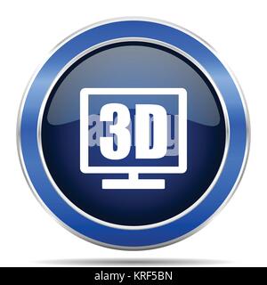 3d display blue silver metallic round glossy vector icon. Modern design web and mobile applications button in eps 10 Stock Vector