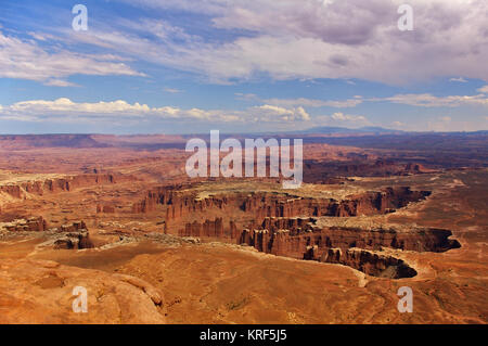 Aerial view of steep canyons from the top of a high mesa, Island In The Sky, Canyonlands National Park, Utah, USA Stock Photo