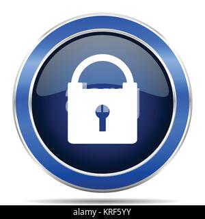 Padlock blue silver metallic round glossy vector icon. Modern design web and mobile applications button in eps 10 Stock Vector