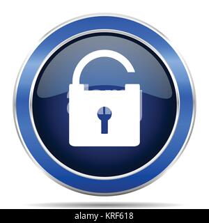 Padlock blue silver metallic round glossy vector icon. Modern design web and mobile applications button in eps 10 Stock Vector