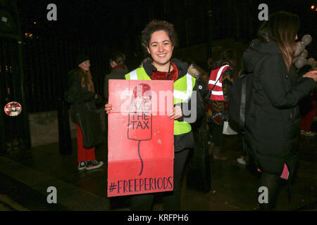 London, UK. 20th Dec, 2017. A protest opposite Downing Street to highlight that periods are not a choice and to make sanitary products freely available to girls at school. Penelope Barritt/Alamy Live News Stock Photo