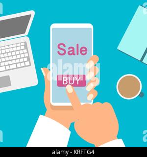 Mobile phone as online store. Online shopping vector illustration Stock Vector