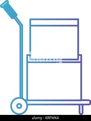 hand truck with cardboard boxes stacked and sealed in degraded blue to purple color contour Stock Vector