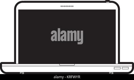 laptop computer front view in black silhouette Stock Vector