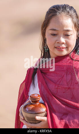 Badain Jaran,China - October 19,2017: Chinese model poses in the desert on October 19, China. Stock Photo