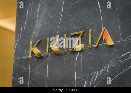 Milan, Italy - February 28, 2017: Logo of a Krizia shop in Milan - Montenapoleone area, Italy. Few days after Milan Fashion Week. Spring Summer 2017 C Stock Photo