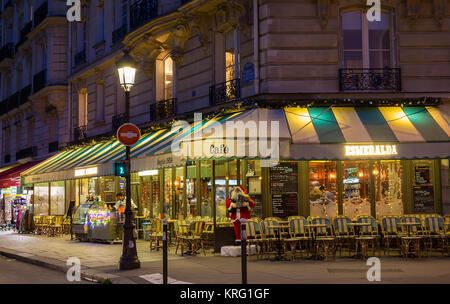 The famous cafe Esmeralda decorated for Christmas located near Notre Dame cathedral in Paris, France. Stock Photo