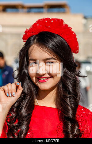 An Attractive Young Uzbek Woman In Traditional Costume, Bukhara, Uzbekistan Stock Photo