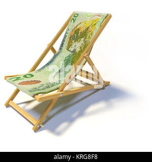 folding beach chair with 20 new zealand dollars Stock Photo