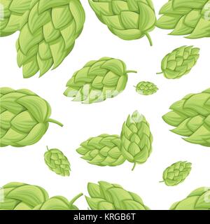 Seamless pattern hop cone fresh organic ingredient for beer vector illustration on white background web site page and mobile app design. Stock Vector