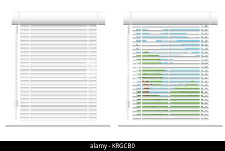 Detailed window set isolated vector illustration. Architectural details, window treatments, interior elements. Cartoon curtains, jalousie, drapery, bl Stock Vector