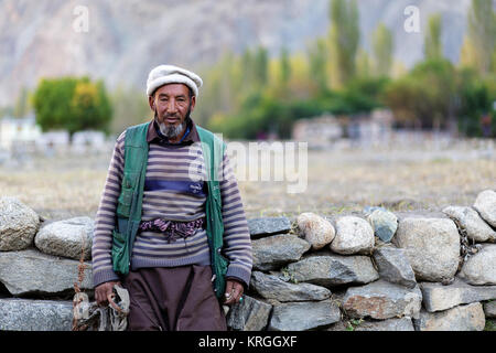 Old man, Balti people, Nubra Valley, Turtuk, Ladakh, Jammu and Kashmir, India Stock Photo