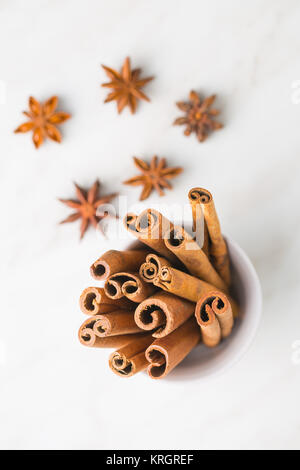Cinnamon sticks and anise stars. Stock Photo
