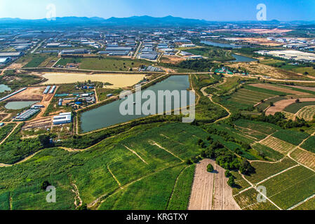 Industrial Estate Land Development Water Reservoir Farming aerial view Stock Photo