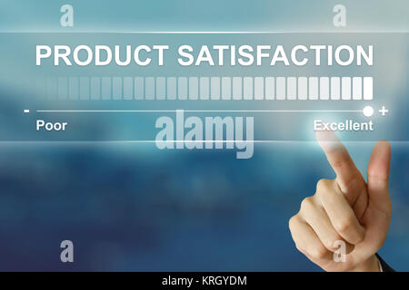 business hand clicking excellent product satisfaction on virtual screen Stock Photo