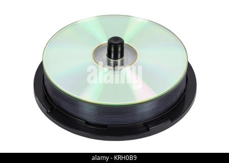 Stack of new CDs on spool isolated on white background with clipping path Stock Photo