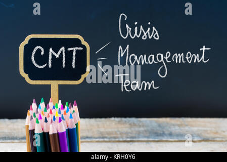 Business Acronym CMT Crisis Management Team written with chalk on wooden mini blackboard labels Stock Photo