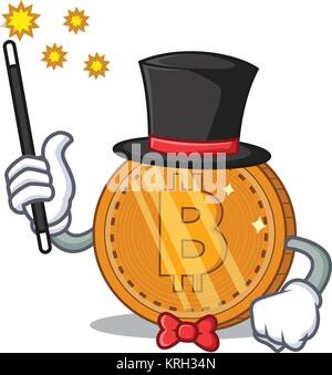A gold coin Magician cartoon character perform on a stage. Vector ...