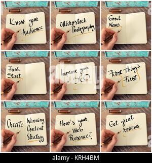 Photo collage of handwritten business motivational messages Stock Photo