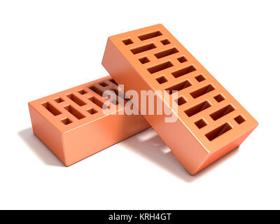 Two red bricks with rectangular holes. 3D Stock Photo