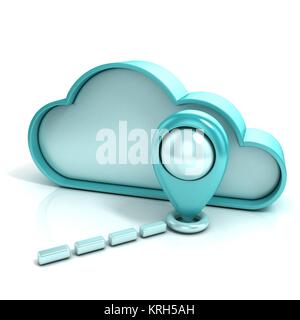 Cloud with map pointer. Favorite places. 3D Stock Photo