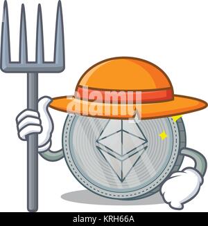 Farmer Ethereum coin character cartoon Stock Vector