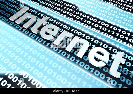 The word Internet in front of a binary background. Stock Photo