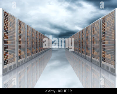 Server racks in a row. 3d illustration. Stock Photo