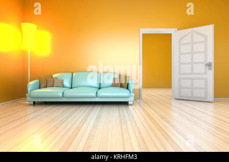 A modern and yellow living room. 3D Illustration. Stock Photo